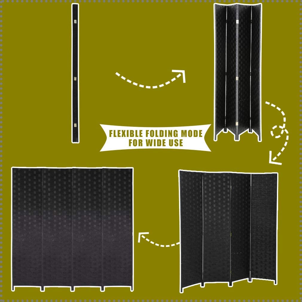 4-Panel Wooden Folding Screen: Mesh Woven Design for Privacy and Room Division in Black