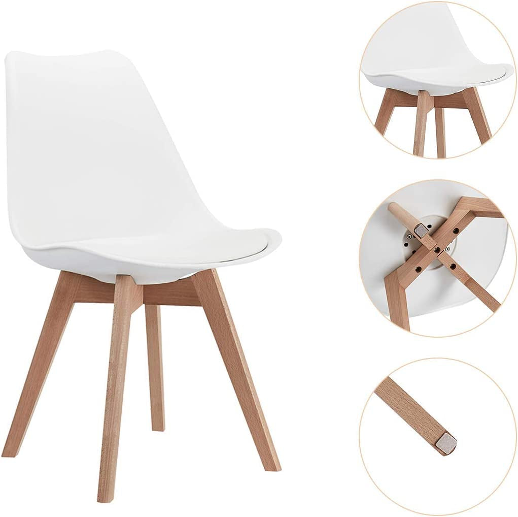 Set of 2 Mid Century Modern DSW Side Chairs with Wood Legs: Ideal for Kitchen, Living, and Dining Rooms, in White Color
