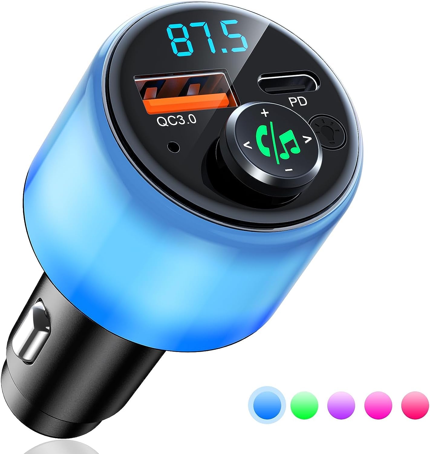 Advanced Bluetooth 5.3 FM Transmitter for Vehicles with Dual-Port Fast Car Charger, Enhanced Hands-Free Calling, and High-Fidelity Music Player