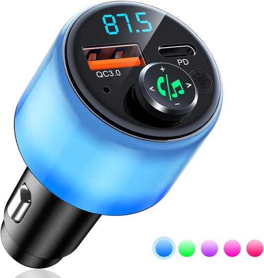 Advanced Bluetooth 5.3 FM Transmitter for Vehicles with Dual-Port Fast Car Charger, Enhanced Hands-Free Calling, and High-Fidelity Music Player