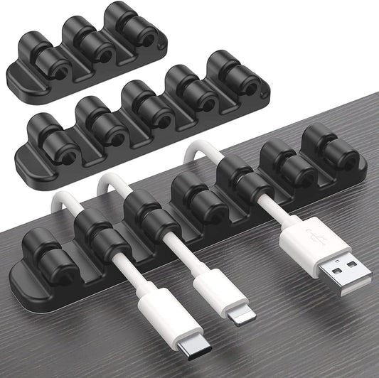 Cable Holder Clips - 3-Pack Cable Management Cord Organizer Clips with Silicone Self Adhesive for Desktop USB Charging Cable, Power Cord, Mouse Cable, Wire - Ideal for PC, Office, and Home Use - Color: Black