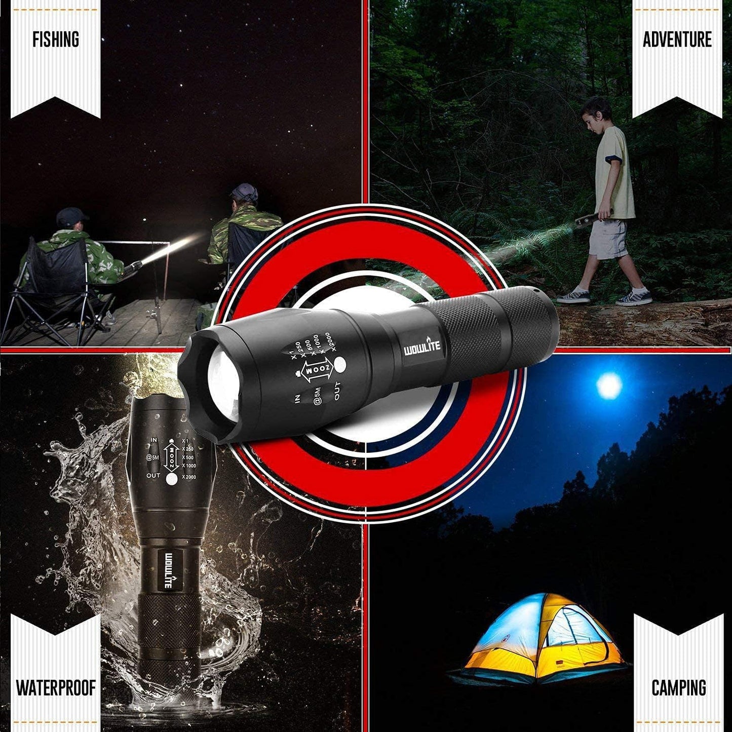 Tactical Flashlight: Ultra Bright XML T6 LED Torch with 5 Light Modes & Adjustable Focus. Comes in a 2-Pack, Ideal for Emergency, Camping, and Hiking.