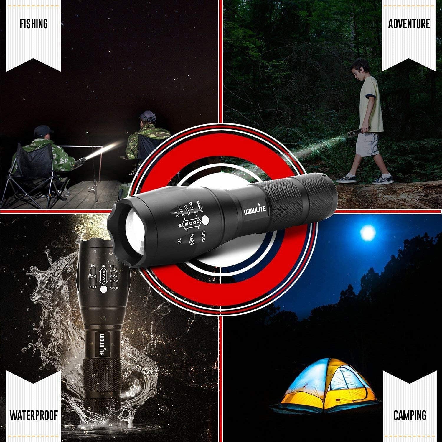 Tactical Flashlight: Ultra Bright XML T6 LED Torch with 5 Light Modes & Adjustable Focus. Comes in a 2-Pack, Ideal for Emergency, Camping, and Hiking.
