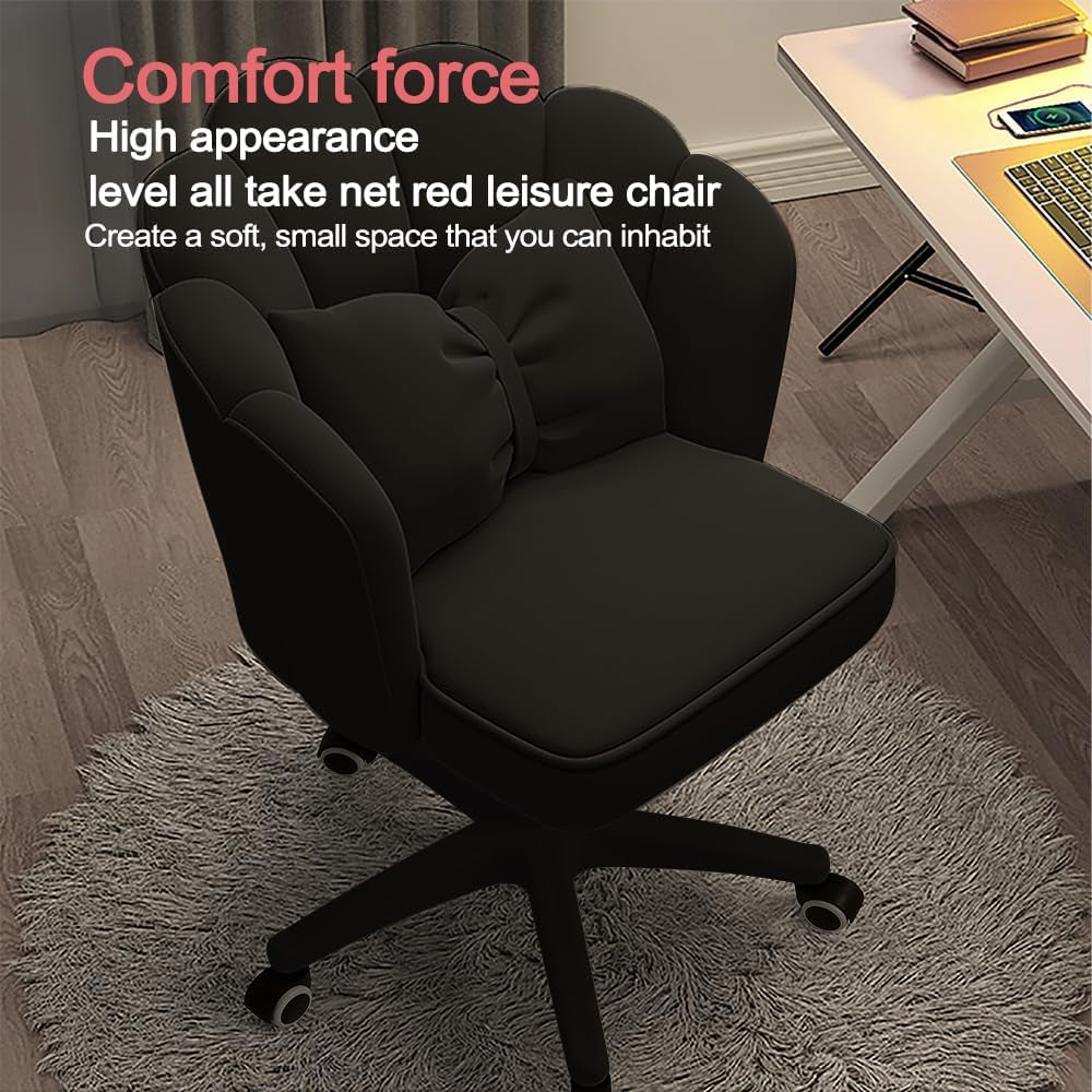 Cute Petal Office Desk Chair, Modern Fabric Height Adjustable Chair Makeup Chairs Computer Chairs (Modern, Black)