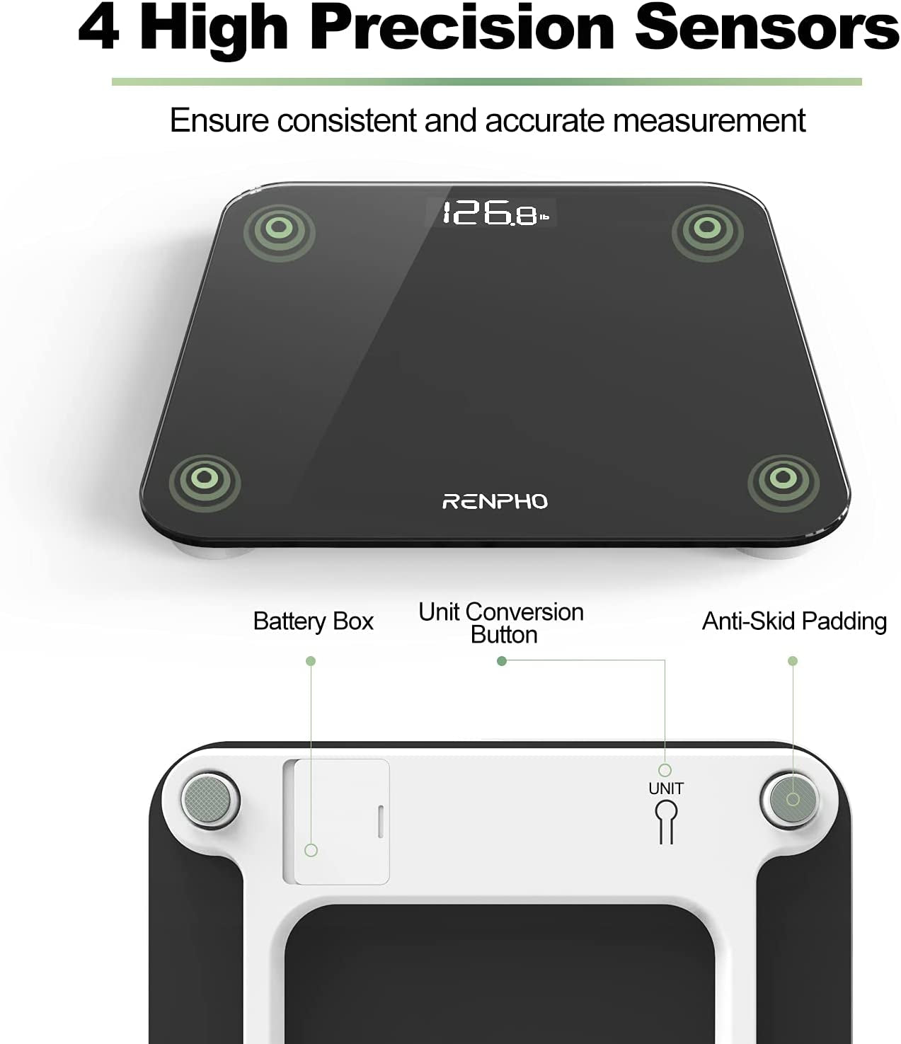 Highly Accurate Digital Body Weight Scale: Core 1S Scale with Lighted LED Display, Large Rounded Corner Design, and 400 lb Capacity. Available in Black.