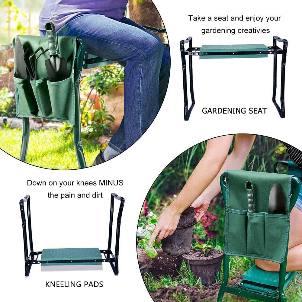 Folding Garden Kneeler and Seat: Multi-Functional Gardening Stool with 2 Tool Pouches