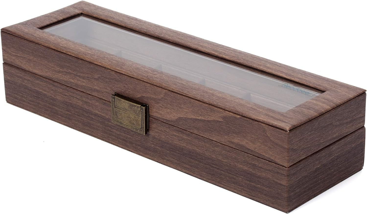 Men's Wood Grain PU Leather Watch Box Organizer with Glass Top and Removable Storage Pillows