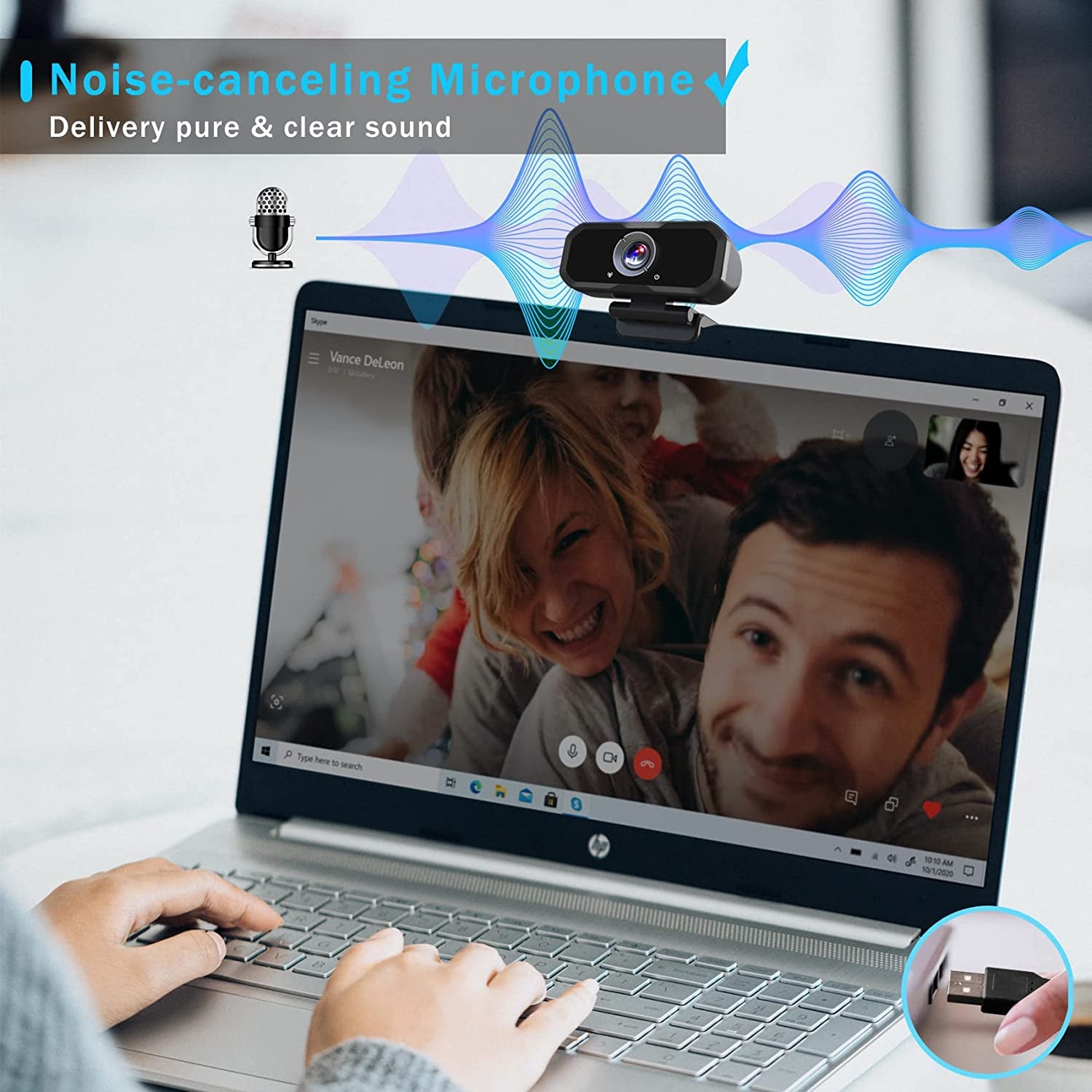 HD USB Webcam with Microphone & Privacy Cover - 1080P Resolution - 110 Degree Wide Angle - Plug and Play - Desktop PC Laptop Computer Web Camera for MAC - Ideal for Zoom Video Conferences, Skype, and YouTube Streaming