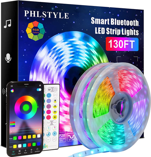Music Sync LED Lights Strip for Bedroom: 130Ft/40M App Controlled Bluetooth LED Lights Rope, 16 Million Color Changing, Remote Control, Sensitive Built-In Mic, 5050 RGB LED Light Strips