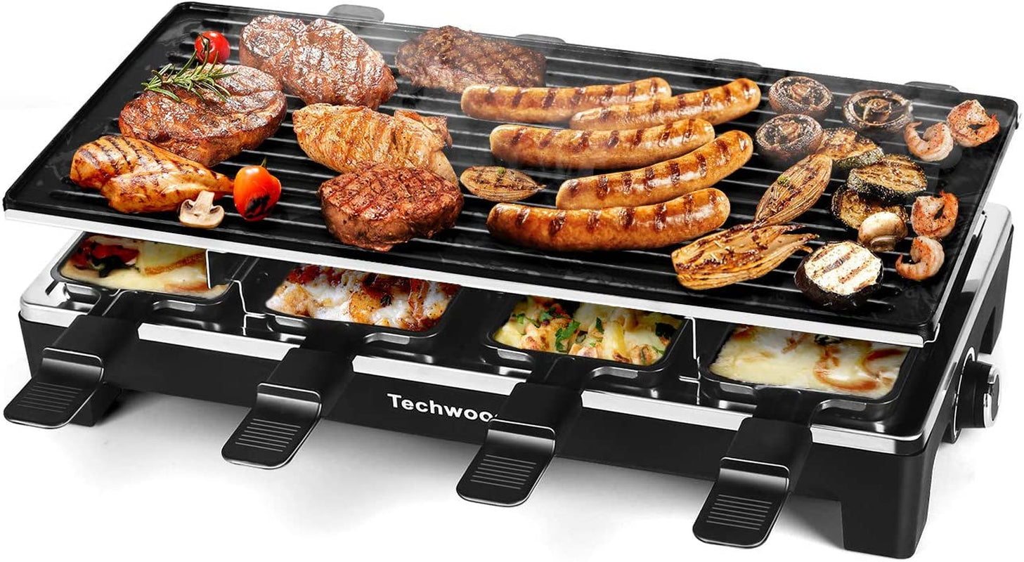 Electric Indoor Korean BBQ Grill - Tabletop Grill with Removable 2-in-1 Non-Stick Grill Plate, 1500W Fast Heating, 8 Cheese Melt Pans Included - Perfect for Parties and Family Gatherings - Black
