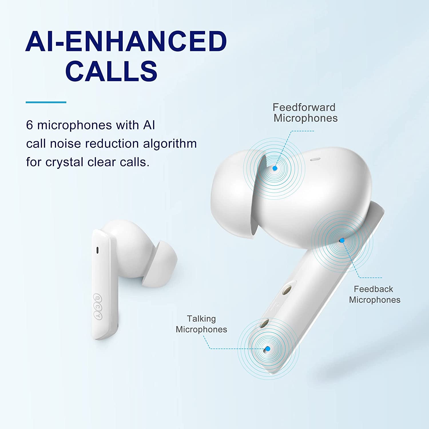 HT05 Wireless Earbuds with Multi-Mode Active Noise Cancelling - Bluetooth Headphones with Ai-Enhanced Calls, 6 Mics, Anti-Wind Noise, Transparency Mode, Custom EQ App, 7.5H + 24H Playtime, Bluetooth 5.2