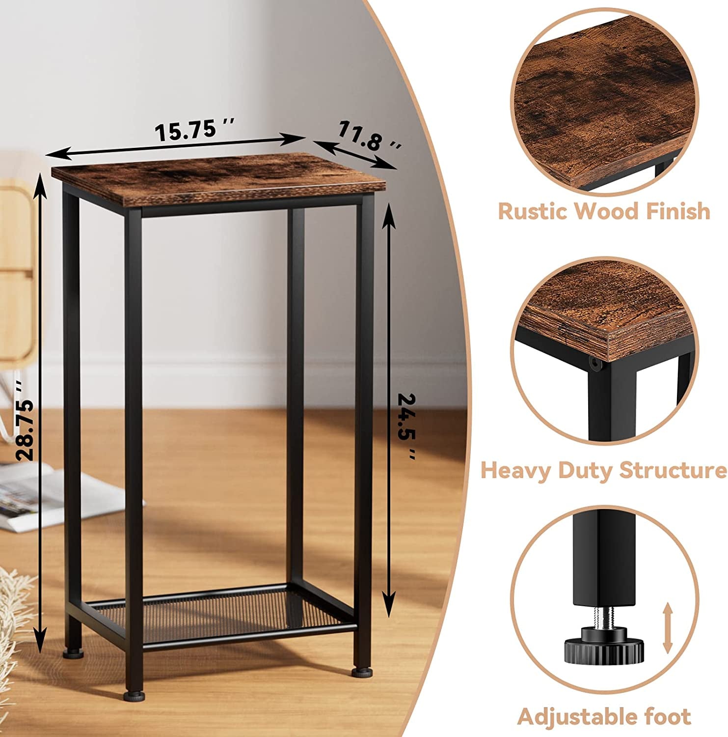 Small Tall Side Table - 28.75" H Elegant Telephone Table with Storage Shelf for Corner Living Room, Bedroom, Entryway, and Office Use