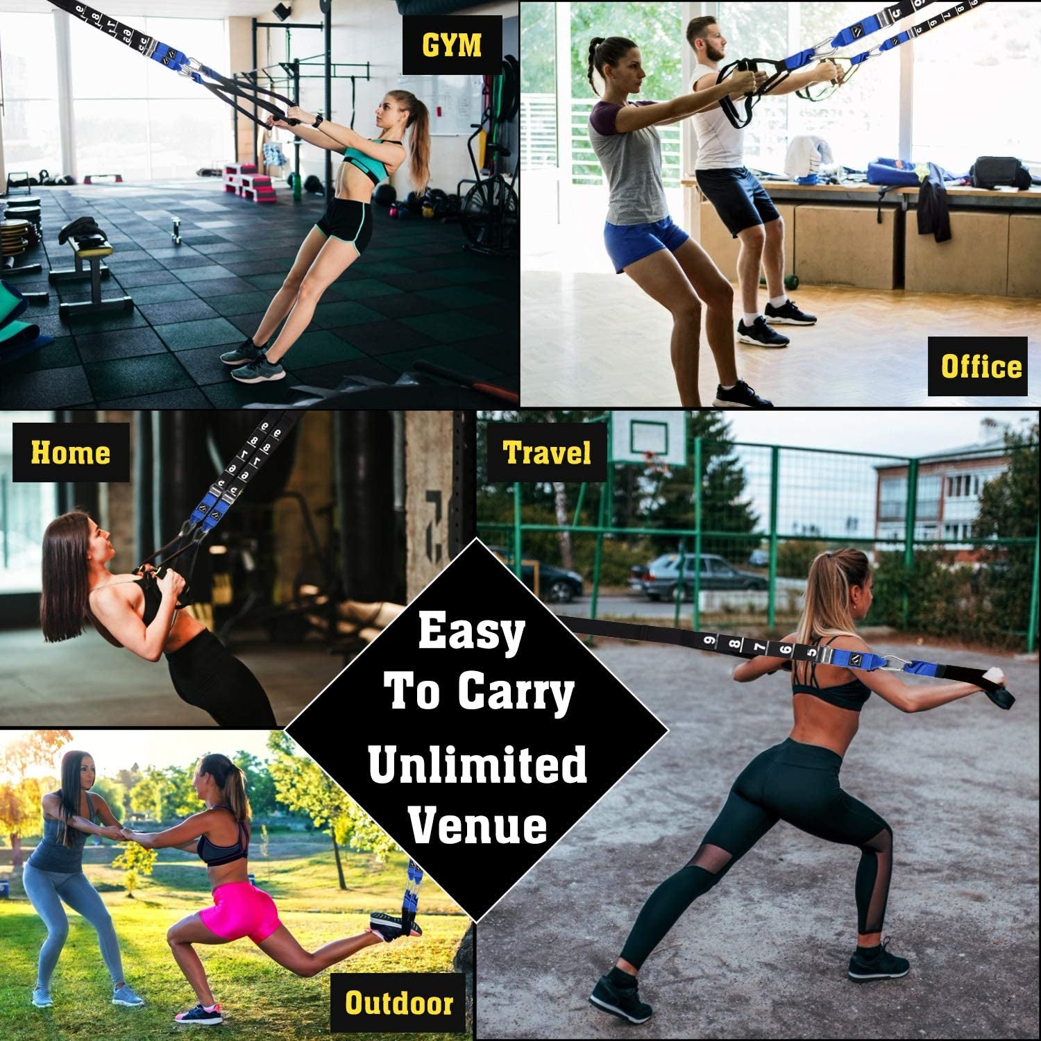 Bodyweight Resistance Trainer Kit - This home suspension training straps set includes resistance loop bands, offering a full-body workout for both indoor and outdoor gyms.