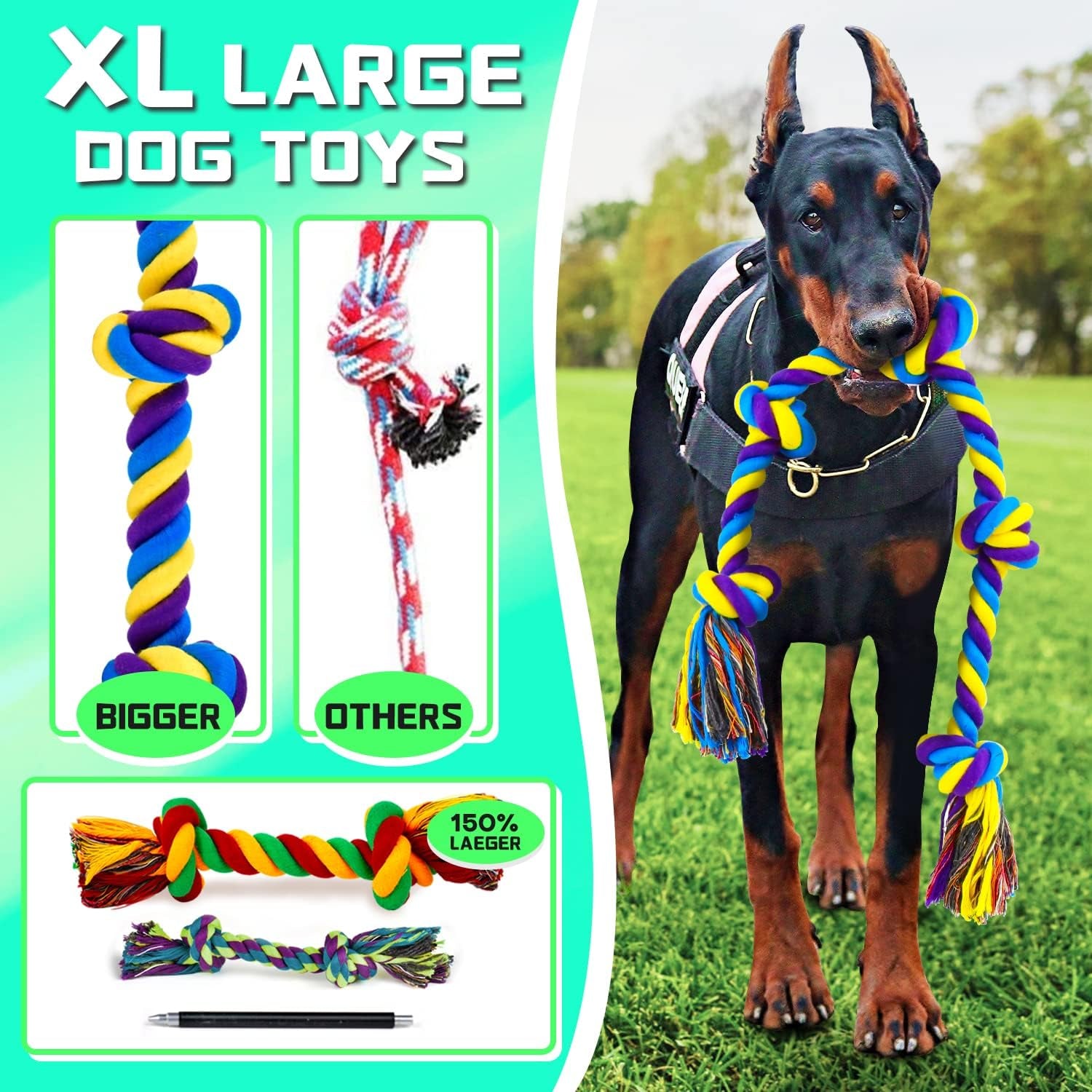 14-Pack XL Dog Chew Toys for Aggressive Chewers - Durable and Indestructible - Suitable for Large Breeds - Tough Puppy Chew Toys for Teething - Includes Heavy-Duty Cotton Dog Rope Toys - Designed for Large Dogs.