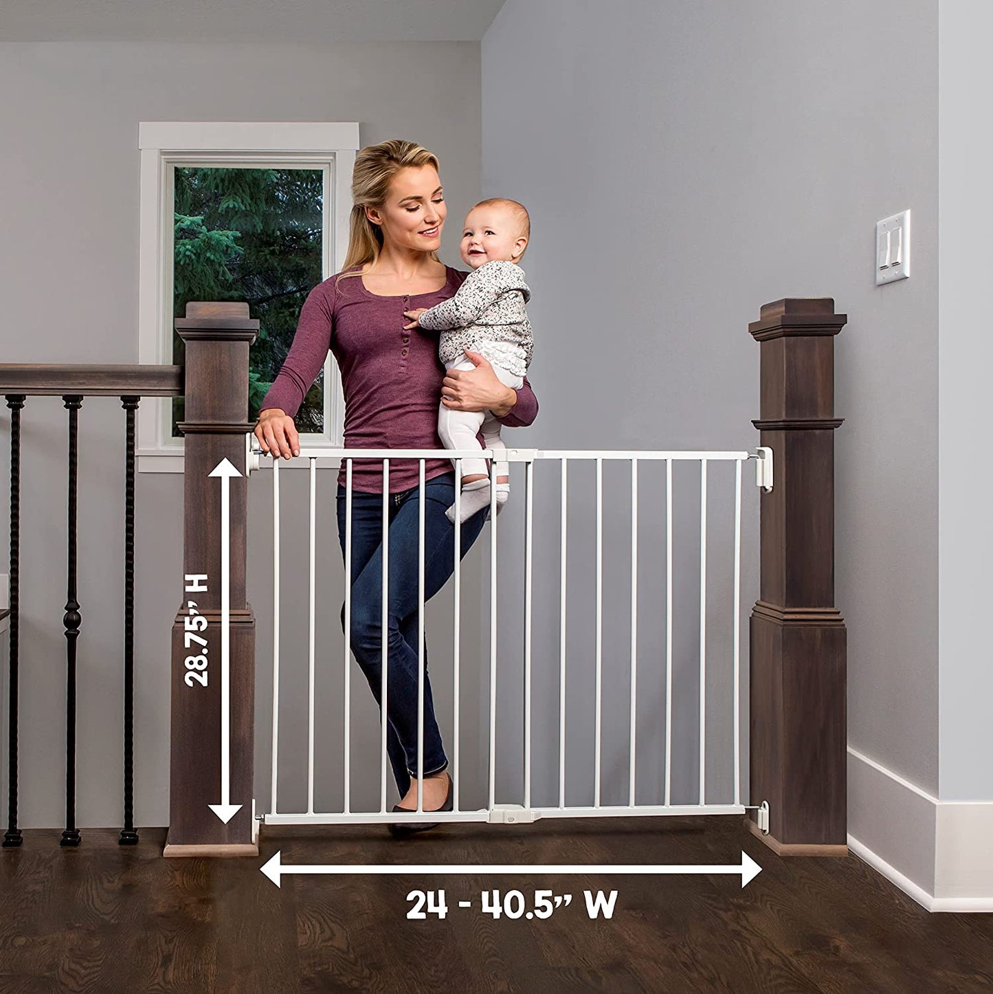 2 in 1 Extra Wide Stairway and Hallway Safety Gate with Mounting Kit - White