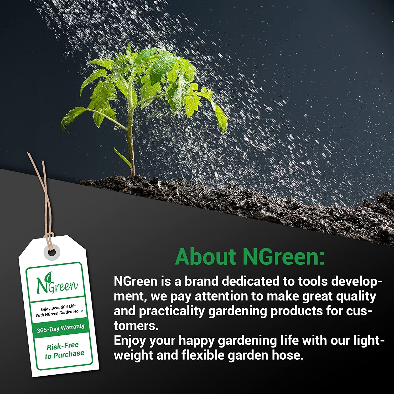 25 FT Expandable and Flexible Garden Hose: Made with Strength Durable Fabric and 12-Layer Latex Inner Tube. Lightweight, Easy to Store, and Kink-Free Water Hose. Features Leakproof Solid Brass Fittings with Nozzle. Available in Green.