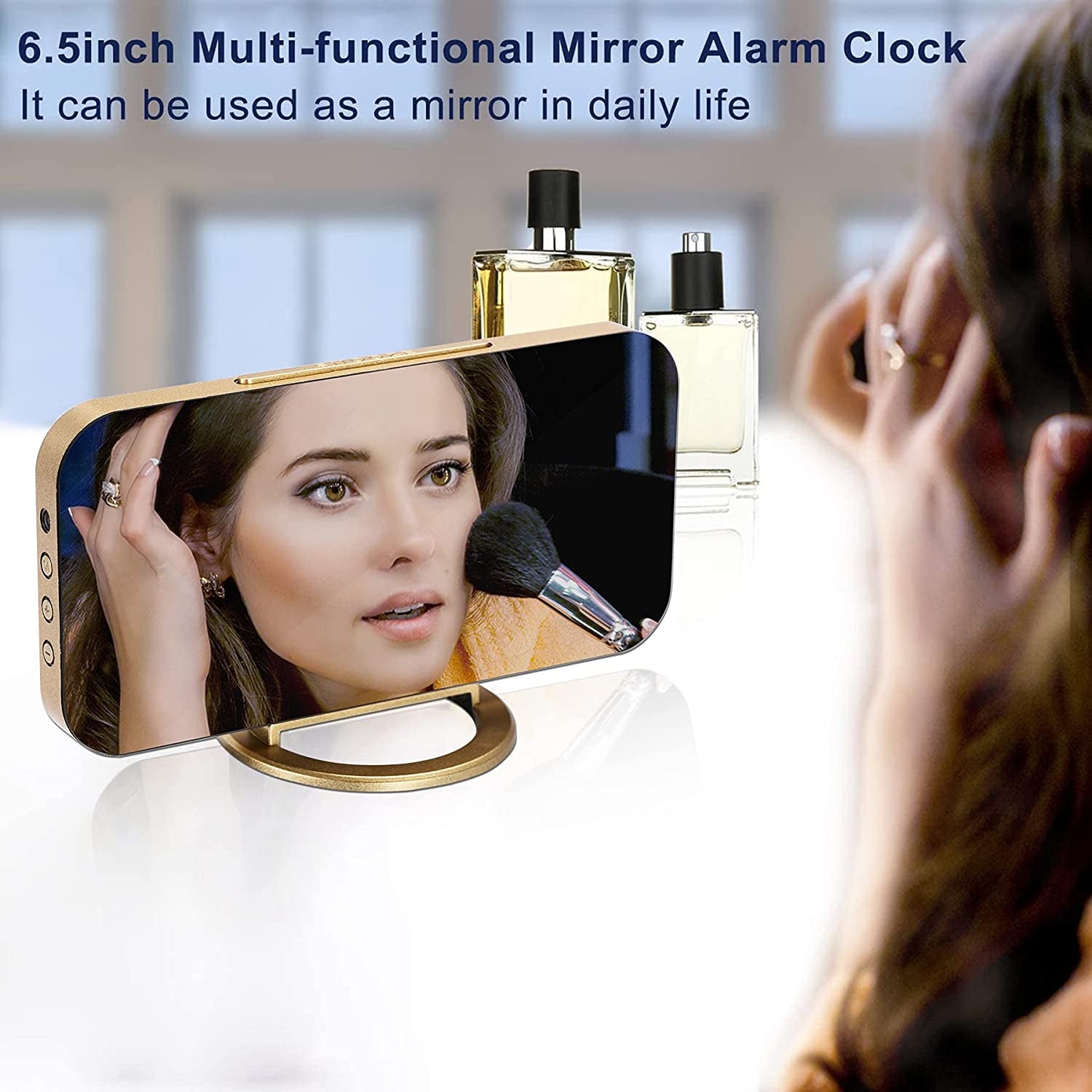 LED Digital Alarm Clock with Large Mirror Display, Dual USB Charger Ports, 3 Levels Brightness, 12/24H Format, Modern Electronic Clock for Bedroom, Home, Living Room, Office - Gold