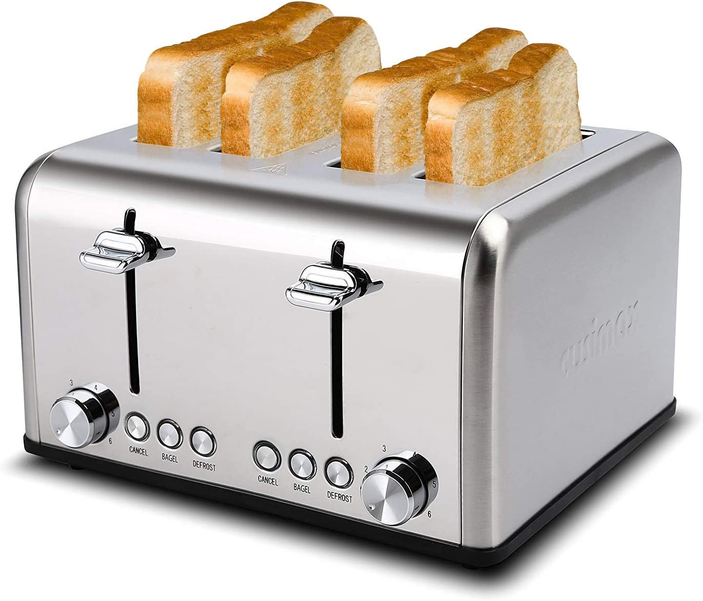 4-Slice Stainless Steel Toaster: With 4 Extra Wide Slots, Bagel/Defrost/Cancel Functions, 6 Shade Settings, and a Removable Crumb Tray.