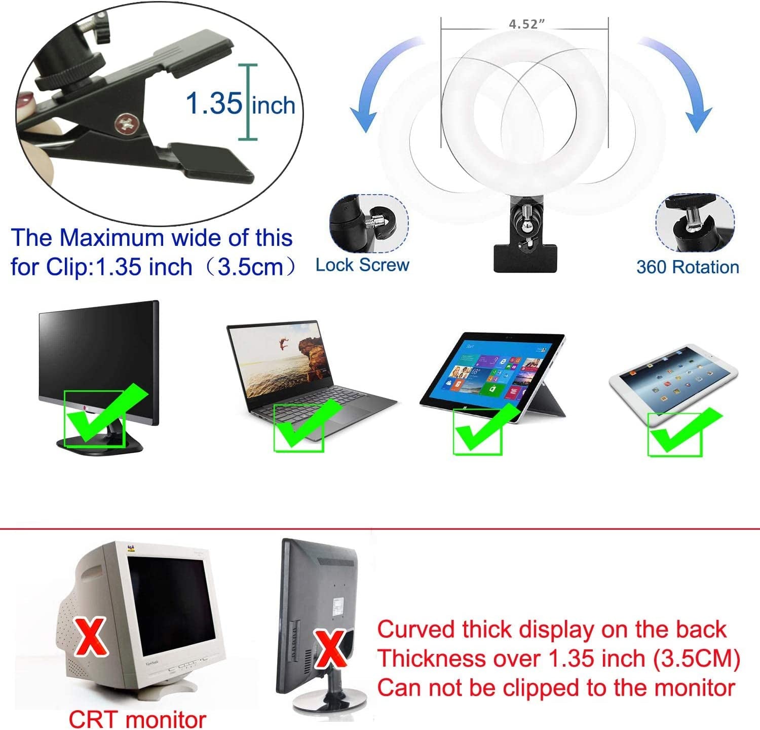 Video Conference Lighting Kit - Dimmable LED Ring Lights - Clips onto Laptop Monitors - Perfect for Remote Working, Zoom Calls, Live Streaming, YouTube Videos, and TikTok.