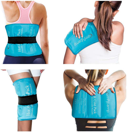  Gel Cold & Hot Packs for Injuries - Reusable 10.5" X 14.5" Warm or Ice Pack with Strap for Shoulder, Hip, Knee, and Lower Back - Gel Ice Pack Cold Compress for Sprains, Swelling, Bruises, and Pain Relief