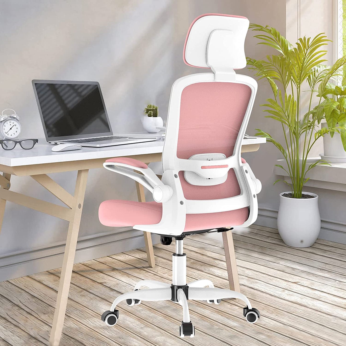 High Back Ergonomic Office Chair: This desk chair features Adjustable Lumbar Support and a Headrest flip-up Armrests