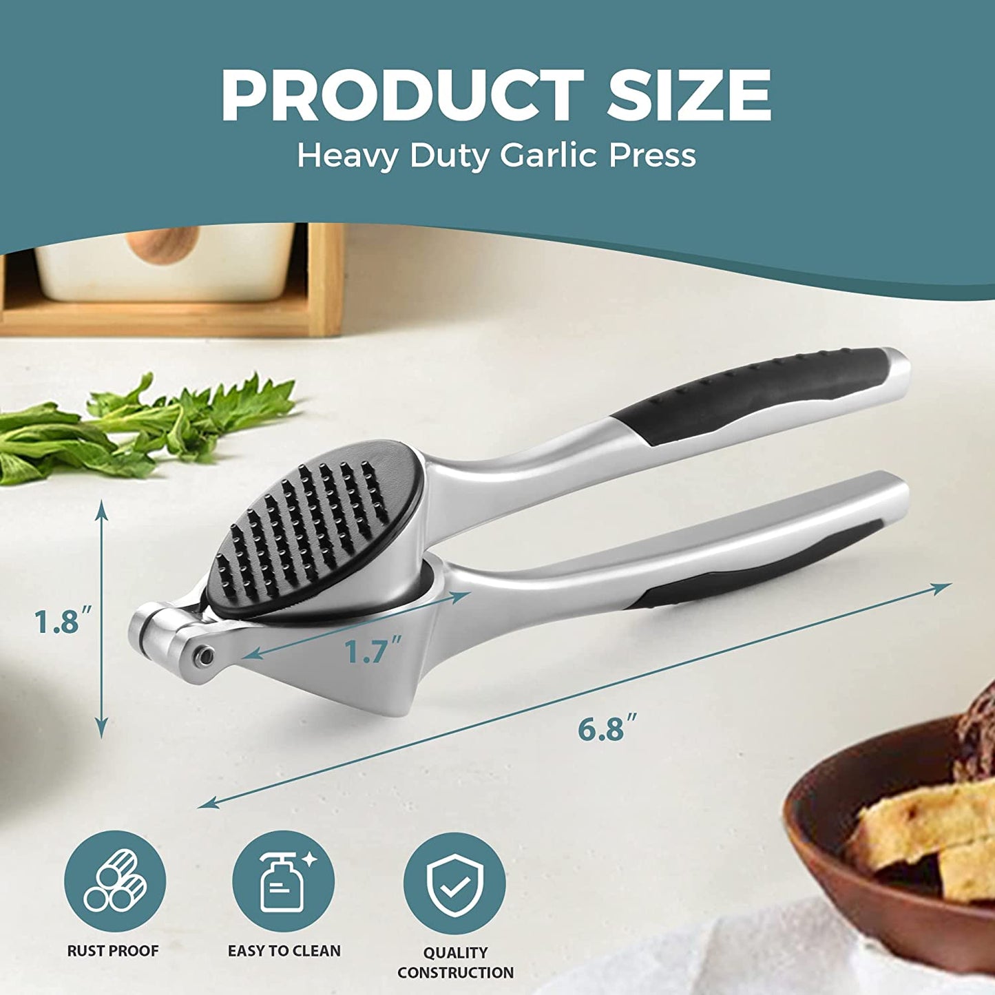 Premium Garlic Press, Mincer with Cood Ergonomic Grips, Professional Garlic Presser Crusher and Peeler Set, Sturdy Ginger Press for Nuts & Seeds, Easy to Clean and Dishwasher Safe