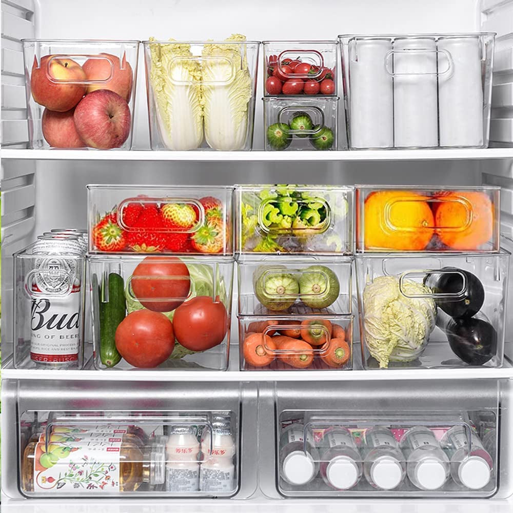 8-Pack Refrigerator Organizer Bins with Lids - Clear Plastic Freezer and Fridge Organizers, Designed for Kitchen, Cabinets, and Pantry Organization; Ideal for Storing Food Items.