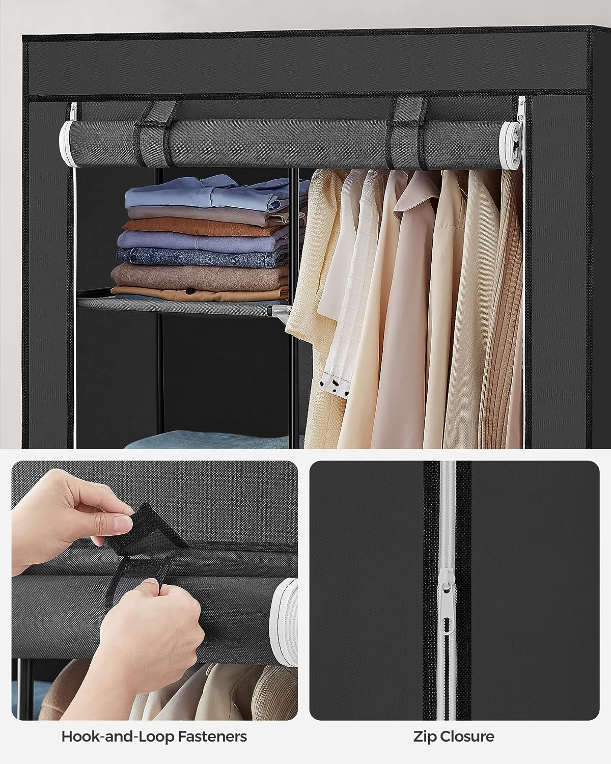 Portable Closet: Clothes Storage Organizer, Dimensions 17.7 x 34.6 x 66.1 Inches, Color Black 