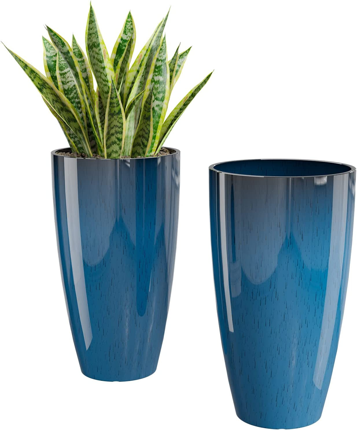 21-Inch Tall Outdoor Planters for Front Porch - Large Blue Pots for Indoor and Outdoor Plants