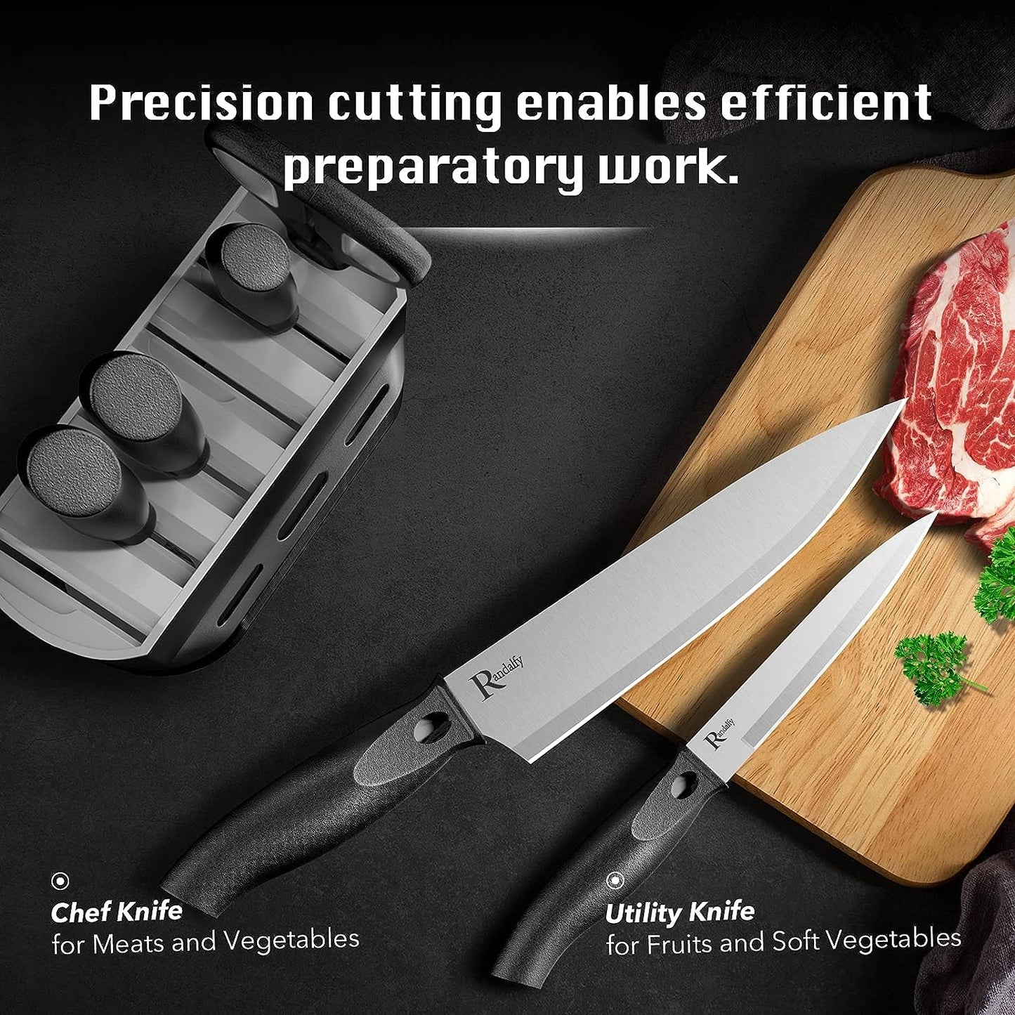 7-Piece Chef Knife Set with Block - Includes a Variety of Knives, Scissors, and a Block; Ideal for Chopping, Slicing, Dicing, and Cutting Meat, Vegetables, and Fruits; Silver Color.