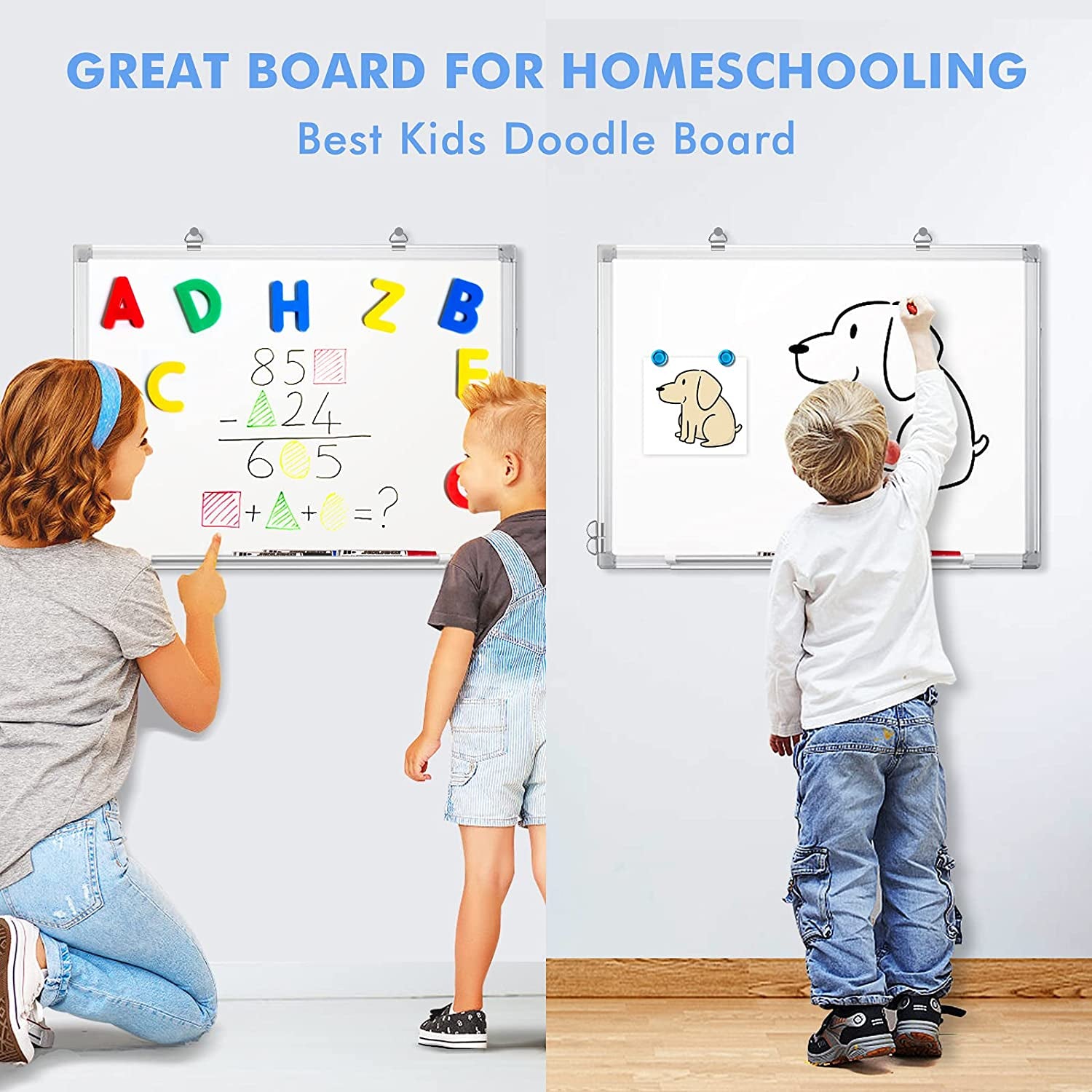 Magnetic Wall-Mounted Whiteboard - Lightweight Whiteboard for Home, Office, School, and Kids - 24 x 18 Inches with a Silver Frame.