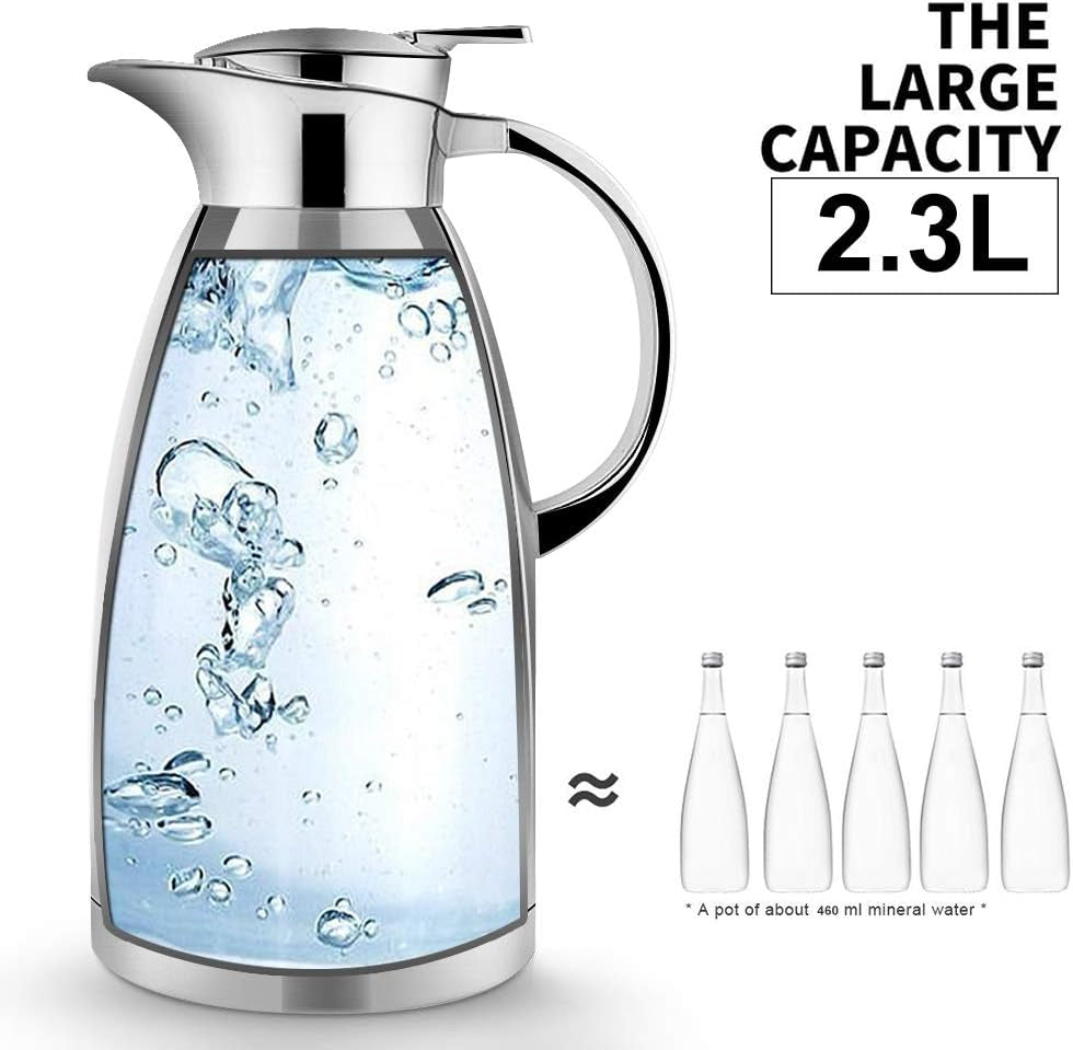 304 Stainless Steel Double Wall Vacuum Insulated 2.3L Vacuum Jug - Carafe for Coffee, Drinks, Plunger-Juice, Milk, Tea, and Water