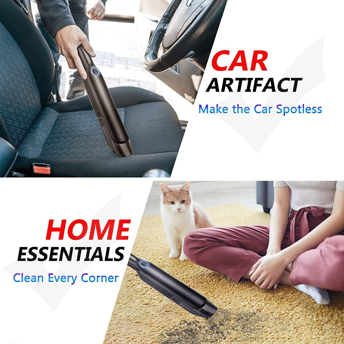  13000Pa Cordless Car Vacuum with Powerful Suction, Lightweight Design, Quick Charge, 2 Modes, and 6000mAh Battery - Ideal for Home, Office, Car, Carpet, Stairs, Pet Hair, and Deep Cleaning