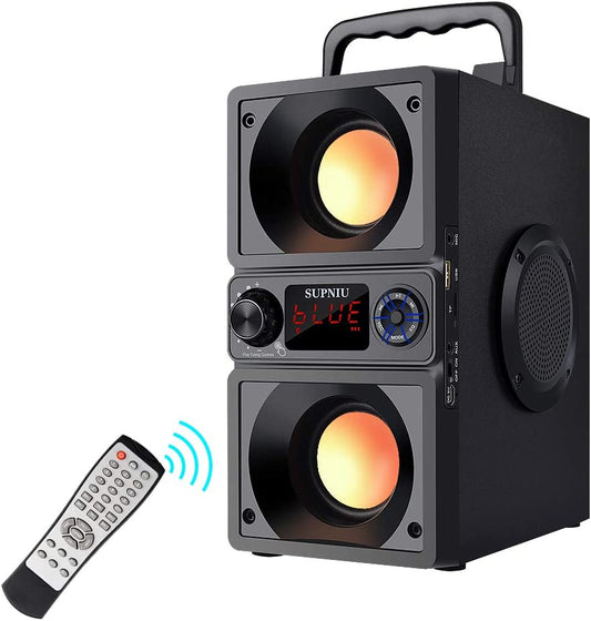  Portable Boombox with 40W (60W Peak) Stereo Dual Woofers and Dual Tweeters. Wireless Home Party Speaker with 2400 Minutes Playtime, Suitable for Party, Camping, and Gym.