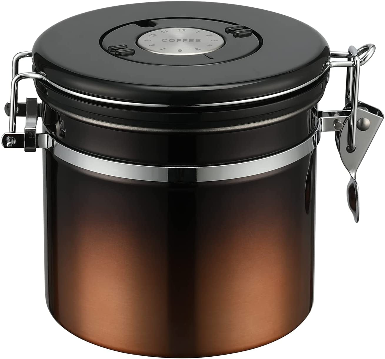 Gradient Coffee Canister - 12oz Stainless Steel Airtight Container for Kitchen Food Storage - Features Date Tracker Lid - Stylish Dark Copper Design