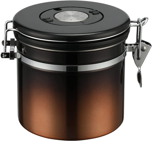 Gradient Coffee Canister - 12oz Stainless Steel Airtight Container for Kitchen Food Storage - Features Date Tracker Lid - Stylish Dark Copper Design