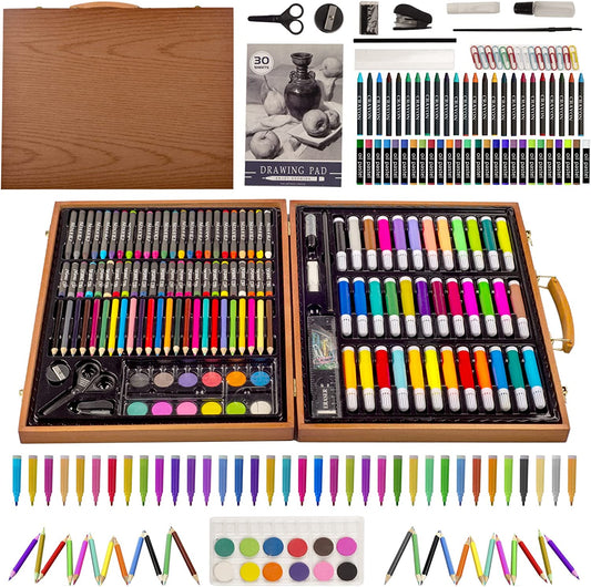 150 PCS Wooden Art Set, Coloring Drawing Painting kit, Markers Crayons Colour Pencils, Art Supplies Case for Kids Teens Boys Girls