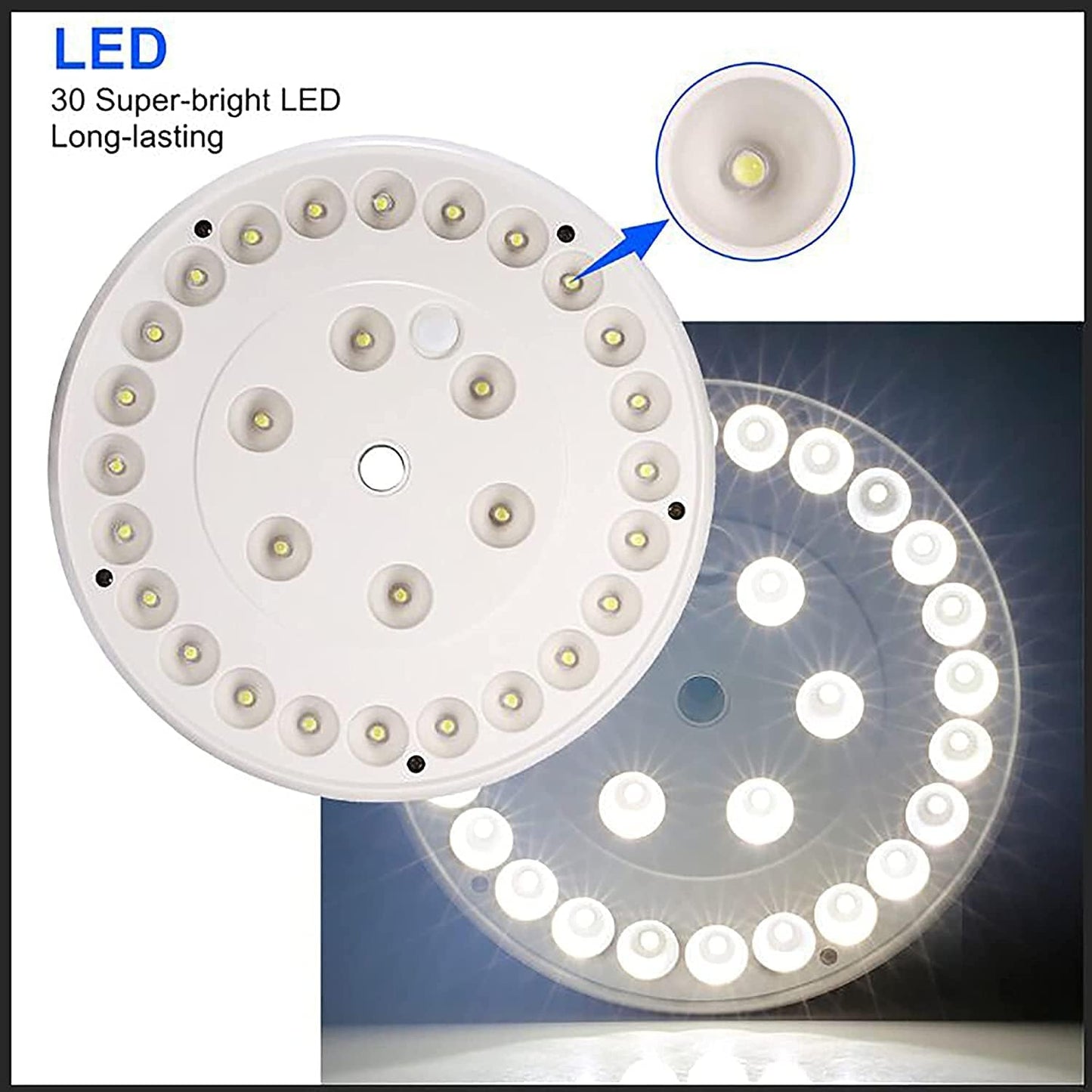 Solar Flag Pole Light - Waterproof Outdoor Spotlight with 30 LED Lights, Dusk to Dawn Auto ON/OFF, 11 Solar Panels, Suitable for Flagpoles with 0.55in Center Hole
