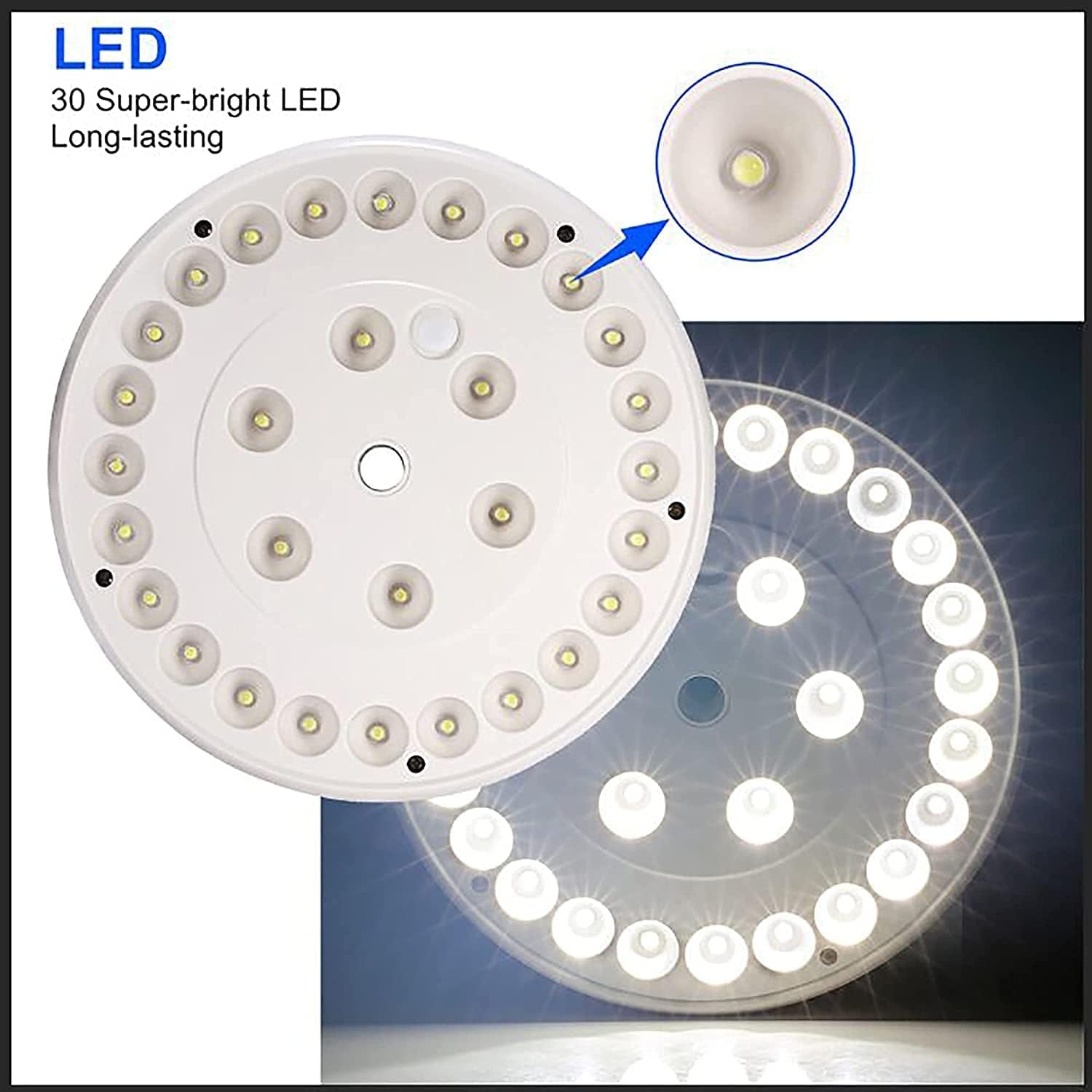 Solar Flag Pole Light - Waterproof Outdoor Spotlight with 30 LED Lights, Dusk to Dawn Auto ON/OFF, 11 Solar Panels, Suitable for Flagpoles with 0.55in Center Hole