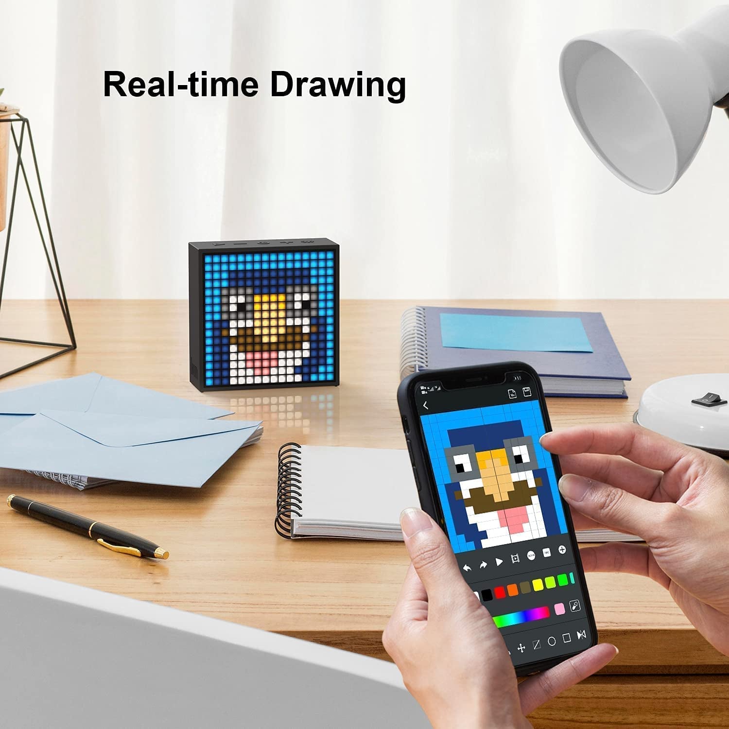 Timebox Evo Pixel Art Bluetooth Speaker Black with 16x16 LED Display. Features APP Control for Cool Animation Frame, Gaming Room Setup, and Bedside Alarm Clock