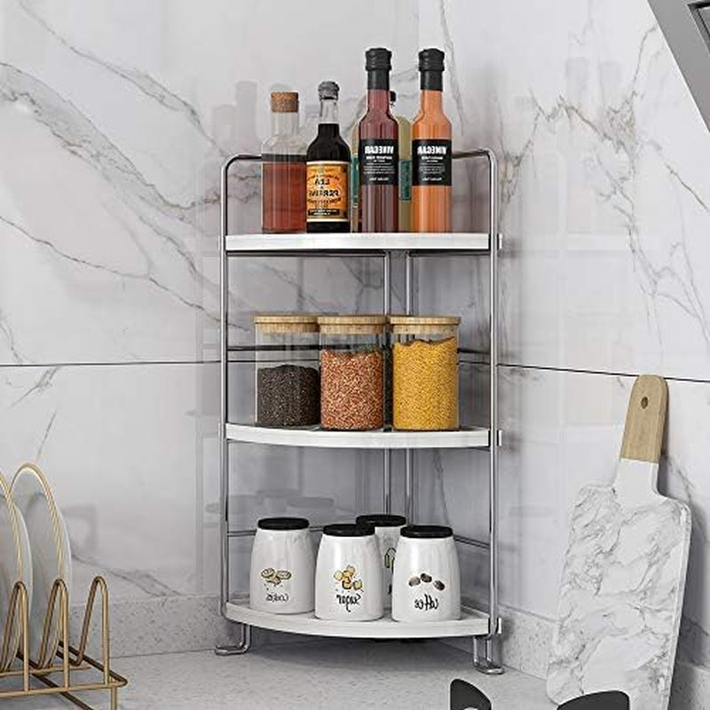 3-Tier Corner Storage Shelf Organizer for Cosmetics, Bathroom, Kitchen, Countertop, Vanity. White.