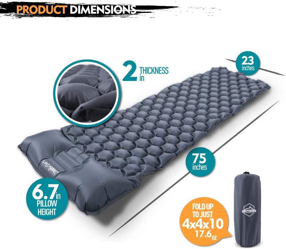 Ultralight Sleeping Pad with Built-in Pillow - Perfect for Backpacking, Travel, and Hiking