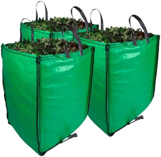 Set of 2 Heavy-Duty 32-Gallon Garden Waste Bags: Industrial Polypropylene Fabric with Handles, Reusable Leaf Baskets for Lawn Waste