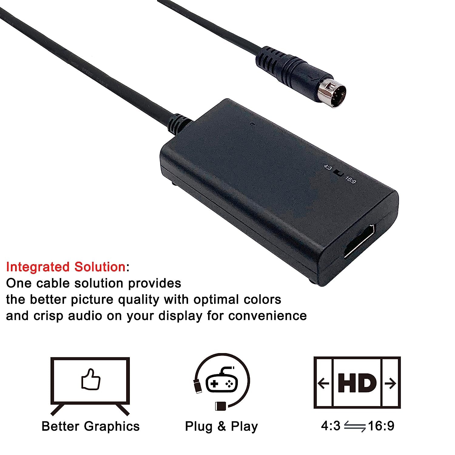Sega Genesis Model 1/2/3 HDMI Cable - Compatible with Sega CD, Sega CDX, Sega 32X, Sega Nomad, and Original Sega Master System Consoles