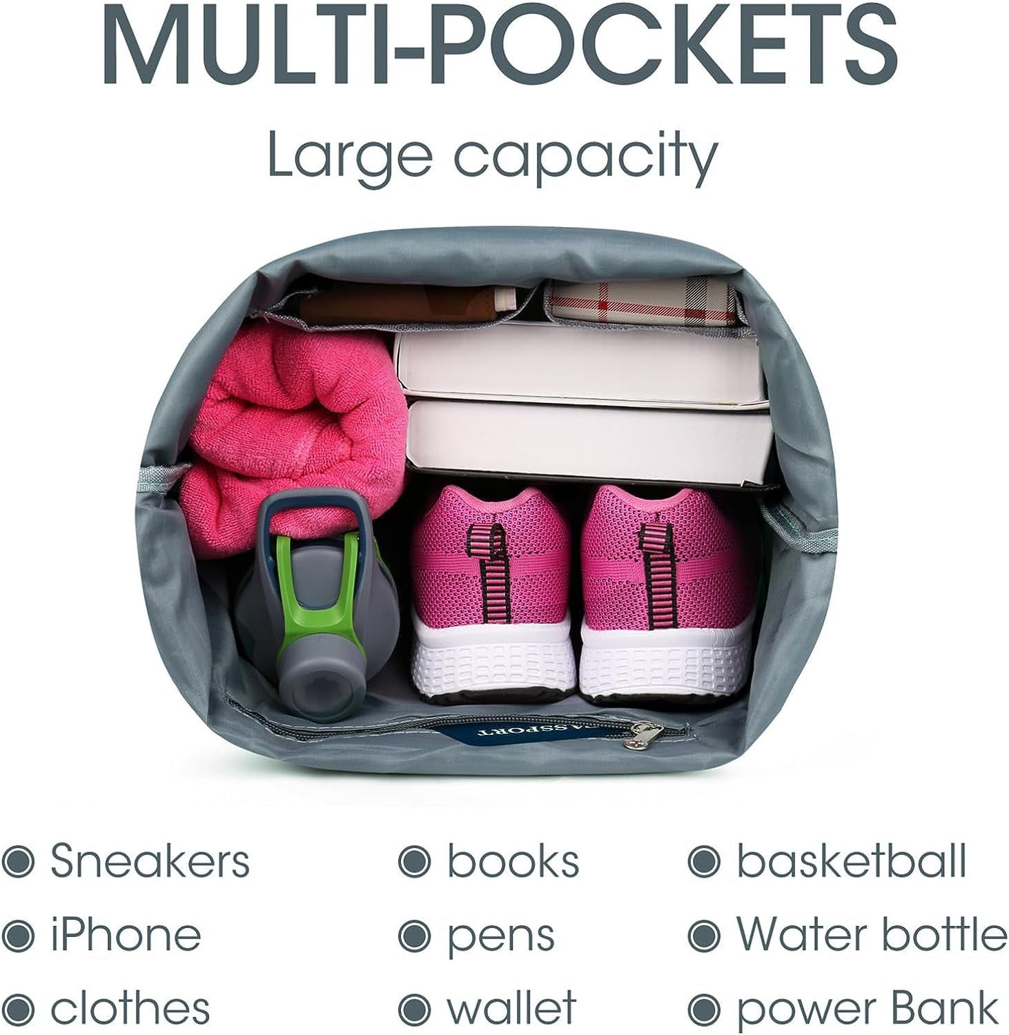 Water-Resistant Drawstring Backpack with Wet Pocket - String Bag Sackpack - Ideal for Gym, Shopping, Sports, and Yoga - Made from Nylon for Durability and Convenience.