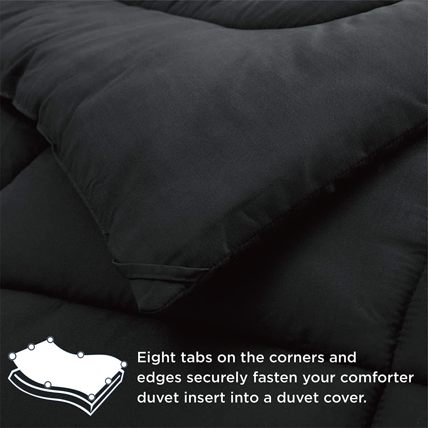 Queen Comforter Duvet Insert in Black - Hypoallergenic, Plush Down Alternative, Machine Washable. Can be used as a Duvet Insert or as a Stand-Alone Comforter for Queen-sized beds.