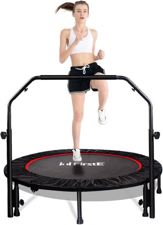  Foldable Fitness Trampolines with Adjustable Heights Foam Handrail - Rebound Recreational Exercise Trampoline for Kids and Adults - Indoor & Outdoor Use - Maximum Load Capacity of 440lbs
