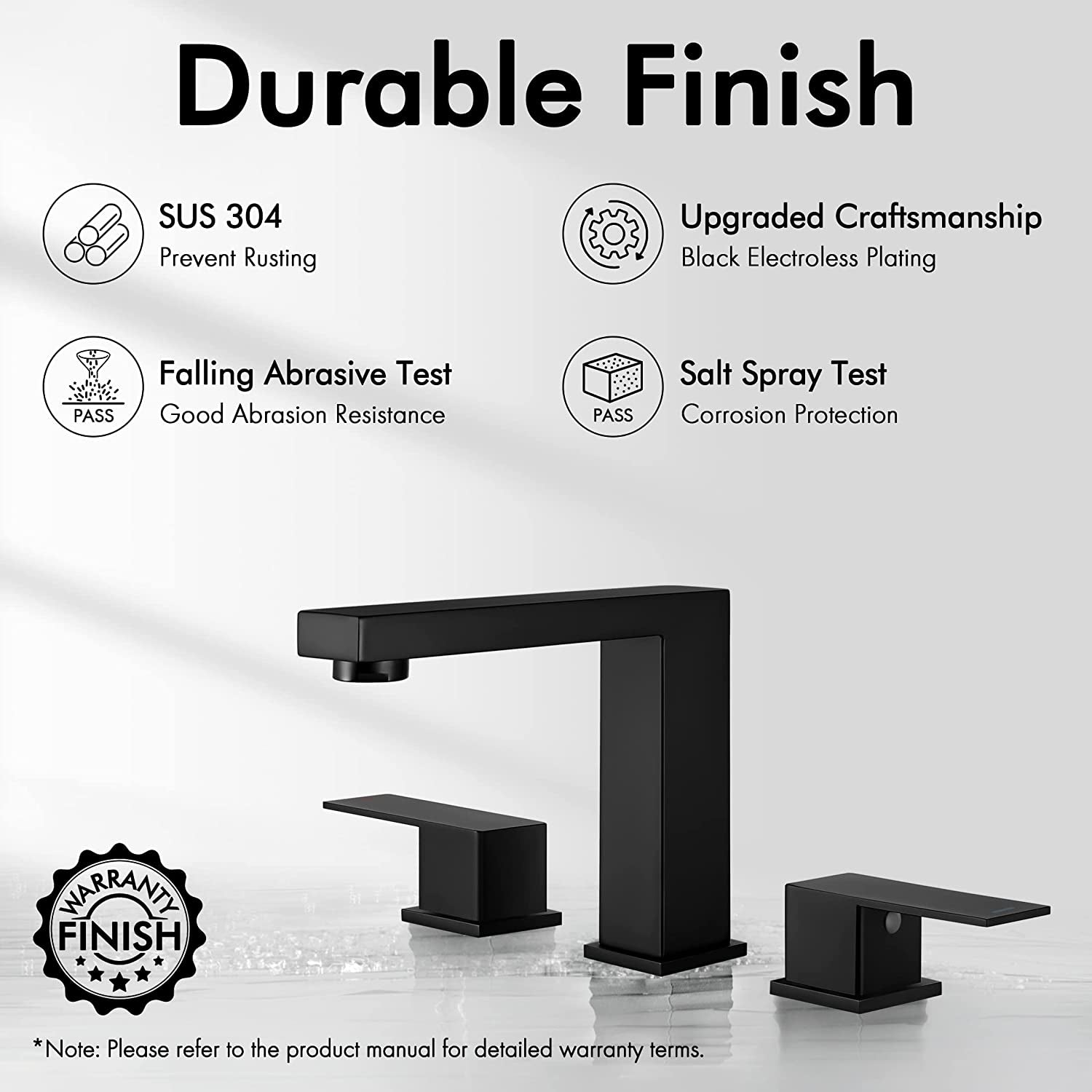8" Matte Black Bathroom Faucet - 3 Hole Vanity Faucet Bathroom Sink Faucet with Supply Hoses SUS 304 Stainless Steel
