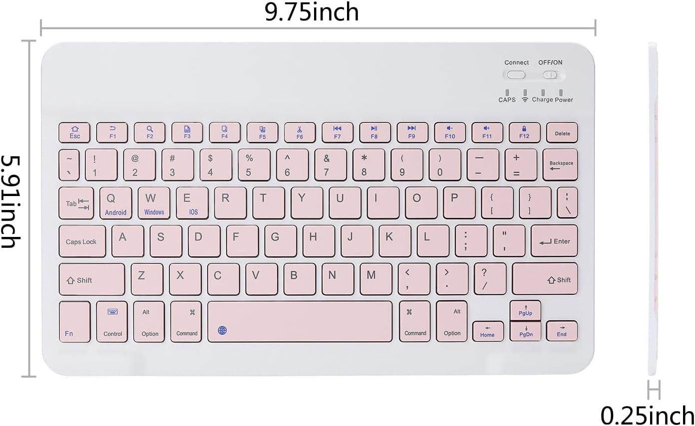 Portable Rechargeable Bluetooth Keyboard - Ultra-Slim Wireless Keyboard for Android, Windows, iOS Devices - Compatible with Samsung Galaxy Tab, iPhone, iPad - Pink