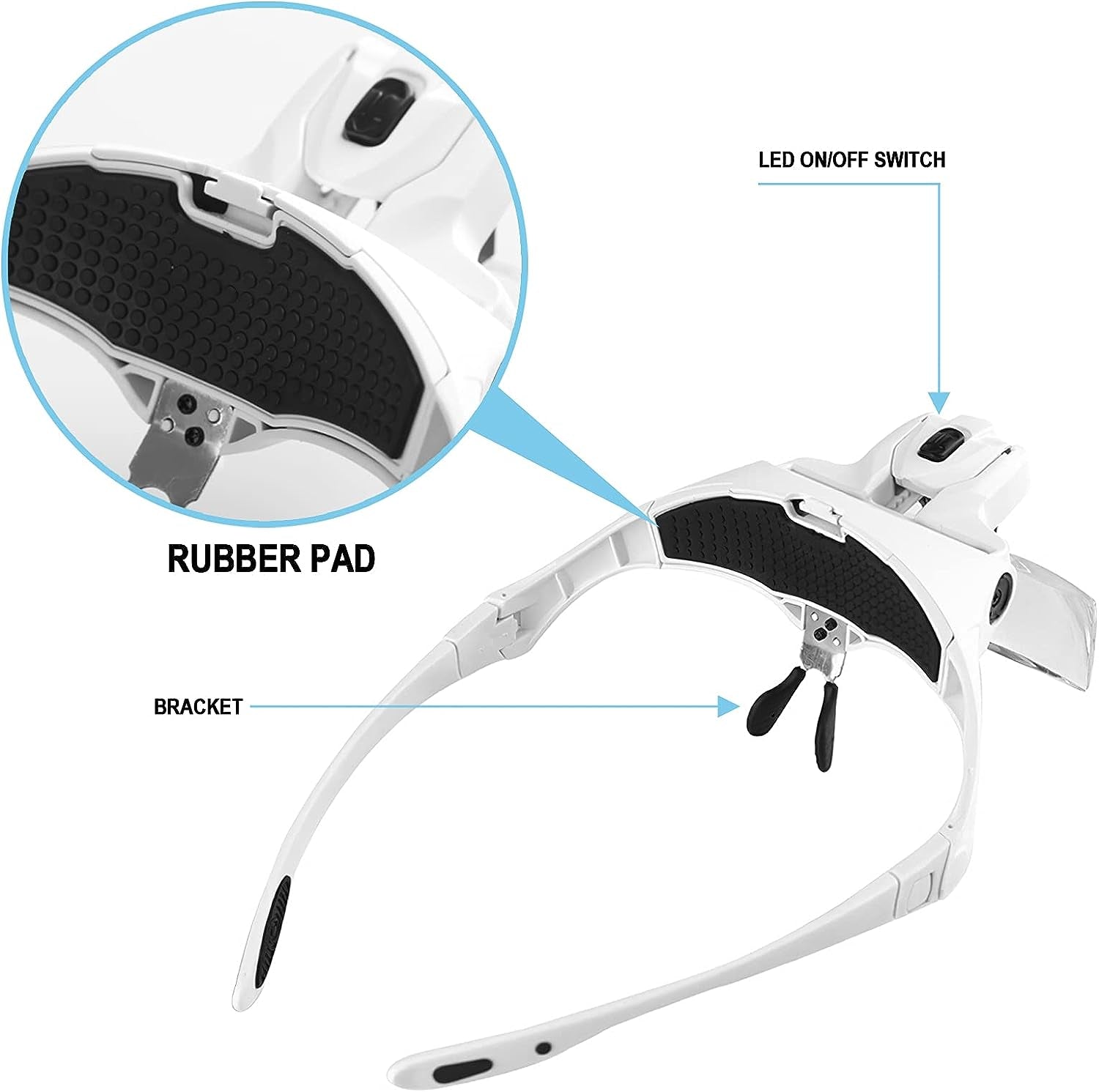 Hands-Free LED Magnifying Lamp Headband Glasses: Illuminated Magnifier Glass for Eyelash Extension, Reading, Jewelry Loupe, and Repairing, Includes 5 Lenses